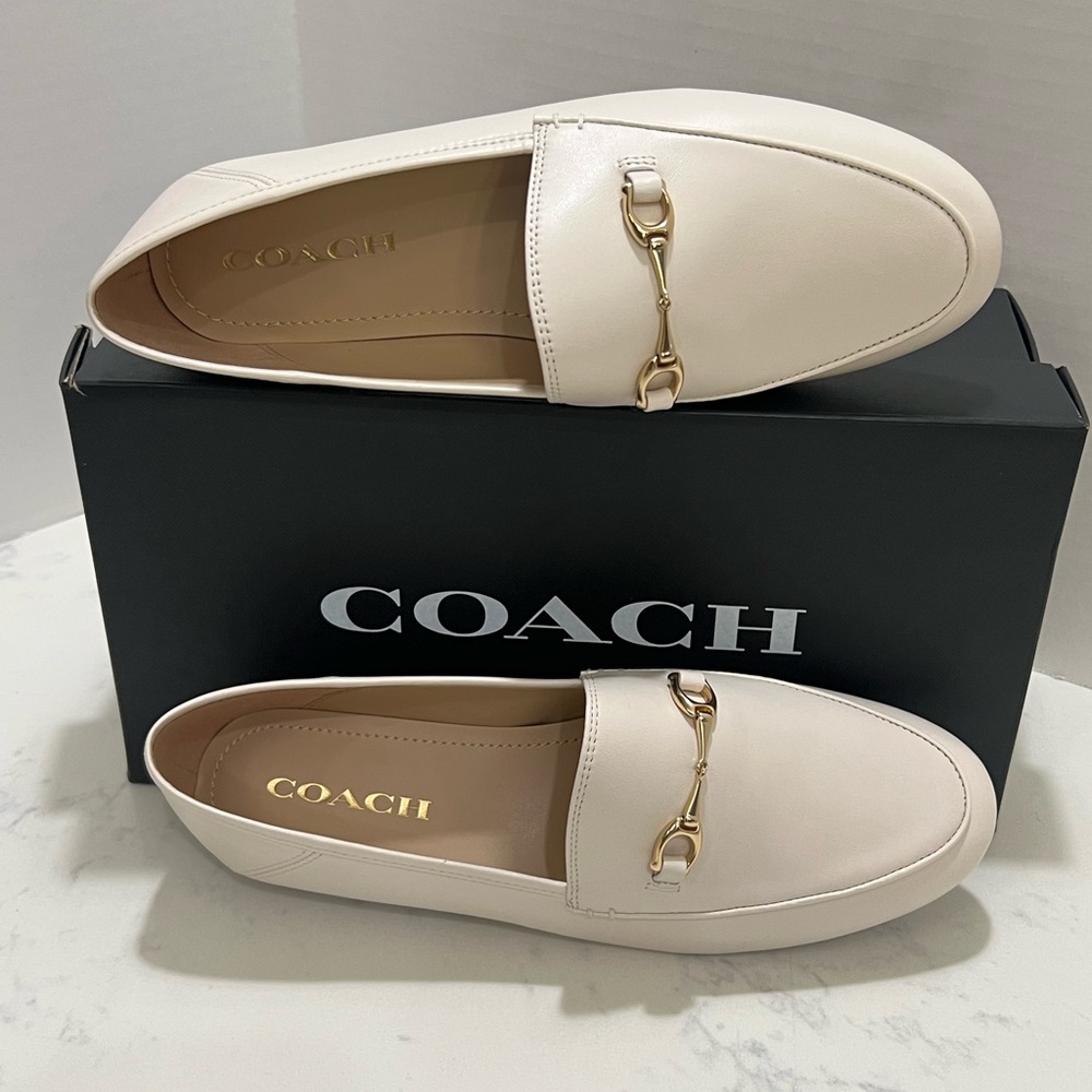 Coach Women's Cream Loafers with Gold Detail - Picture 8 of 14